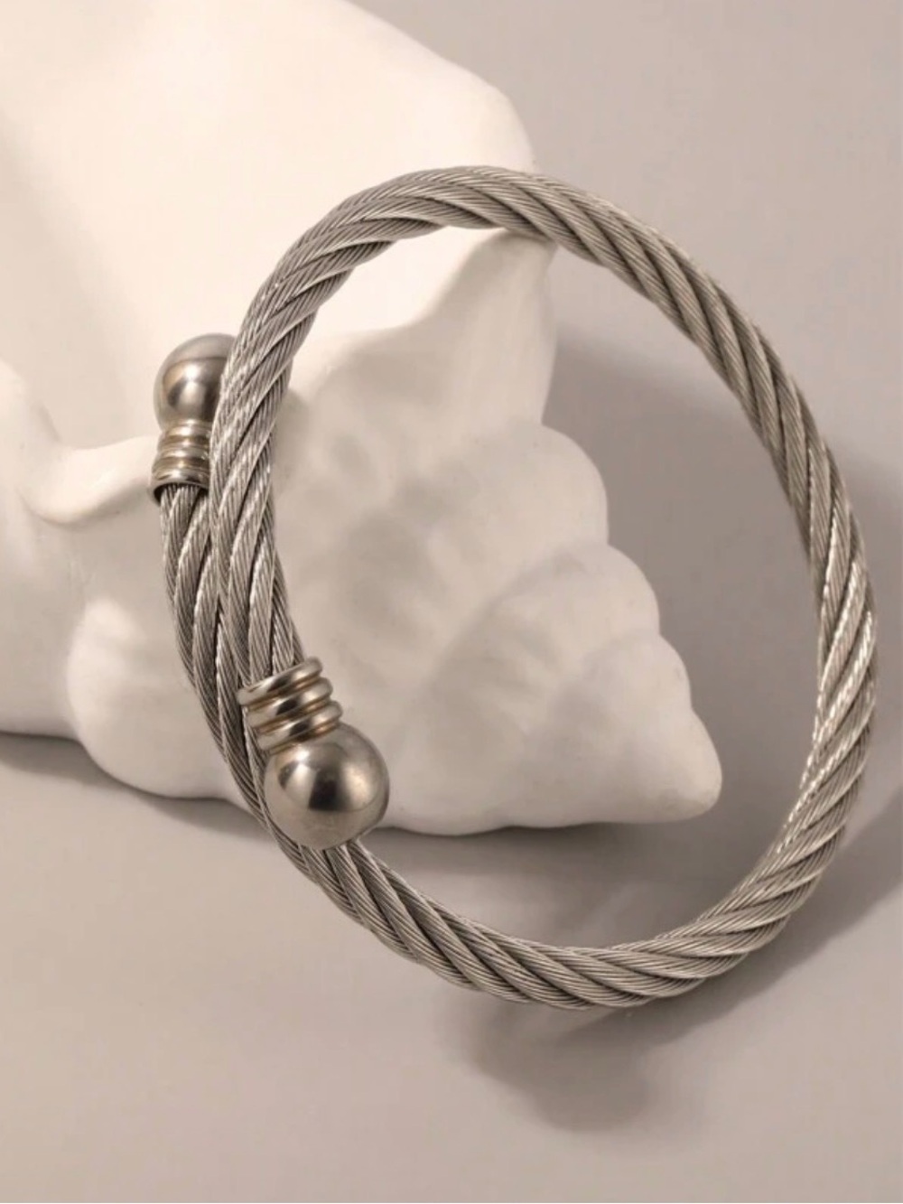 Sterling-Look Twisted Cable Bangle Bracelet - Silver
